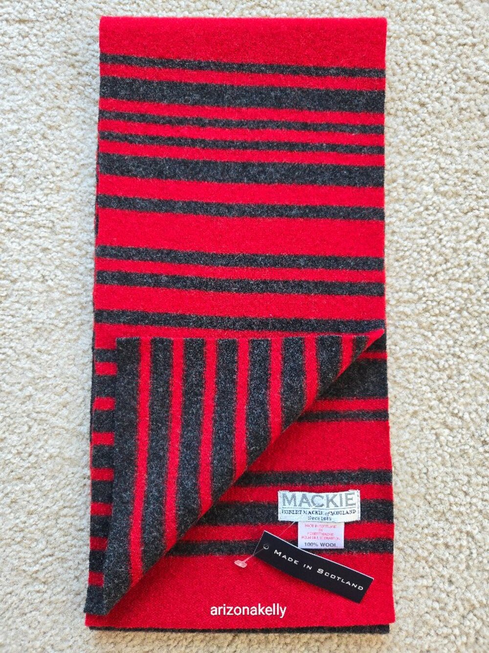 NWT Mackie Wool Scarf Red and Grey Scotland